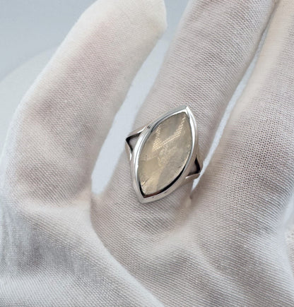 Gray Moonstone Statement Ring in Sterling Silver | Marquise Cocktail Ring