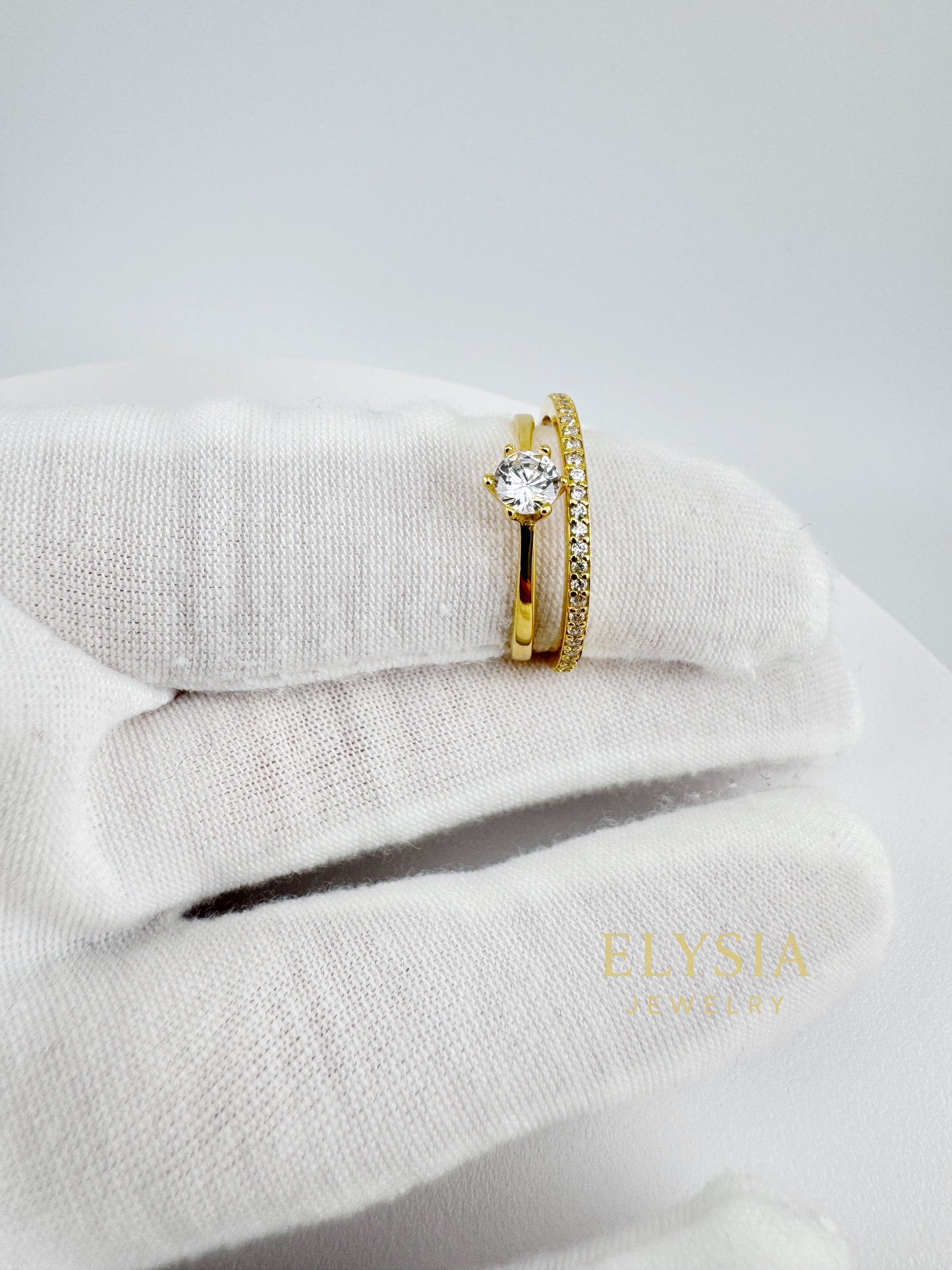 Elysia Duo Ring Set – 925 Silver & Gold Plated | Minimalist CZ Stack Rings