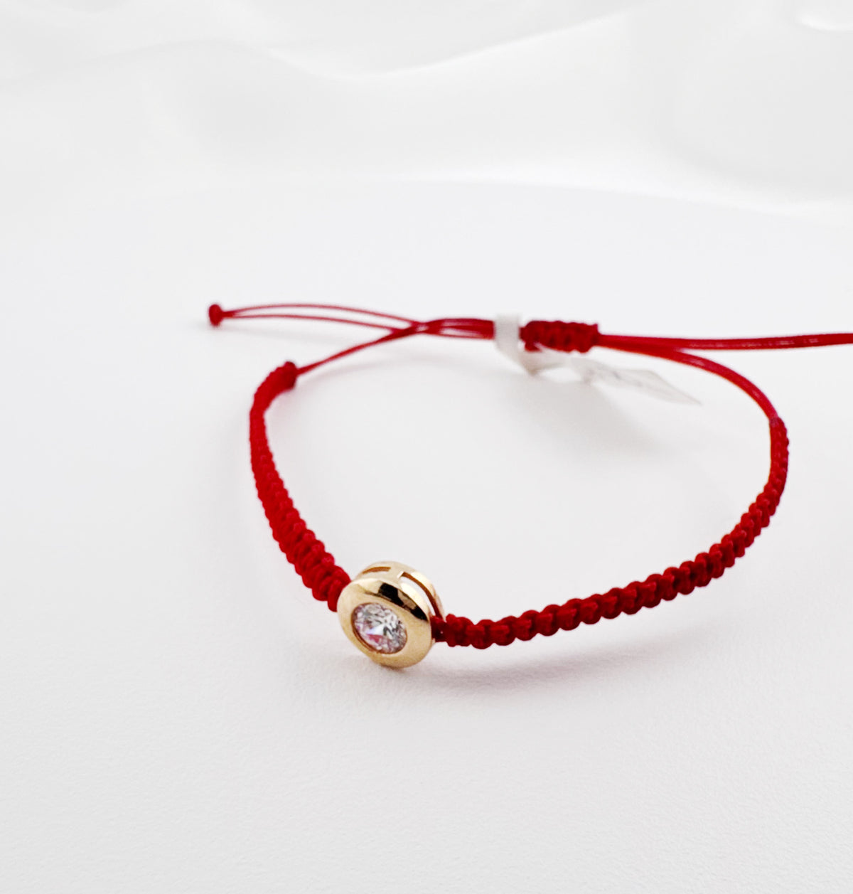 14K Solid Gold Red String Bracelet with Cubic Zirconia