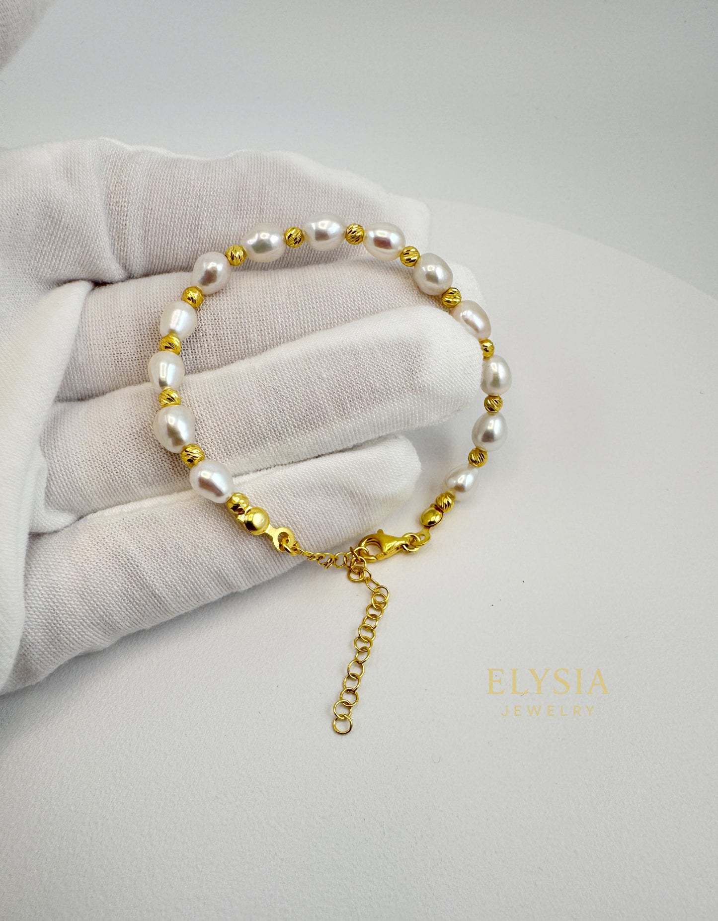 Dual-Tone Freshwater Pearl Bracelet-925 Silver & Gold Accents | Elysia Jewelry
