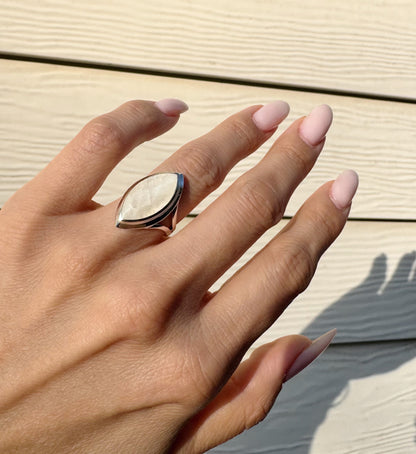 Gray Moonstone Statement Ring in Sterling Silver | Marquise Cocktail Ring