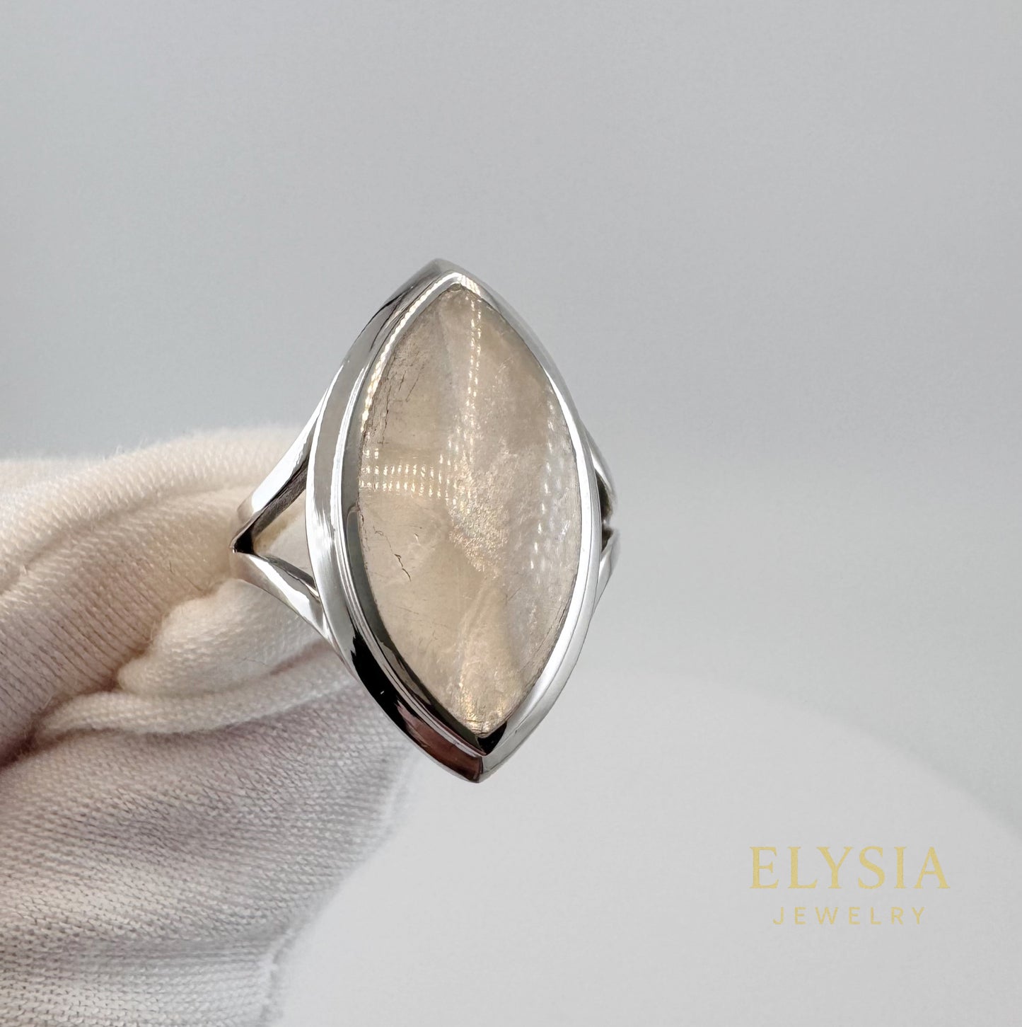 Gray Moonstone Statement Ring in Sterling Silver | Marquise Cocktail Ring