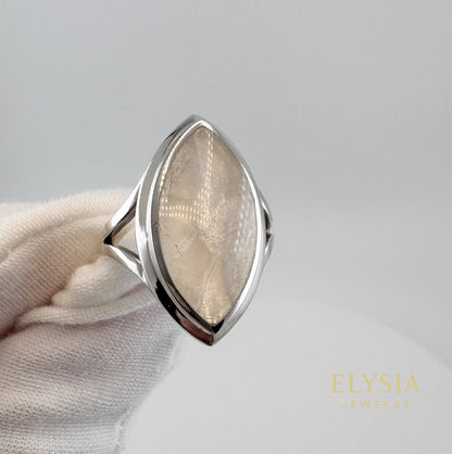 Gray Moonstone Statement Ring in Sterling Silver | Marquise Cocktail Ring