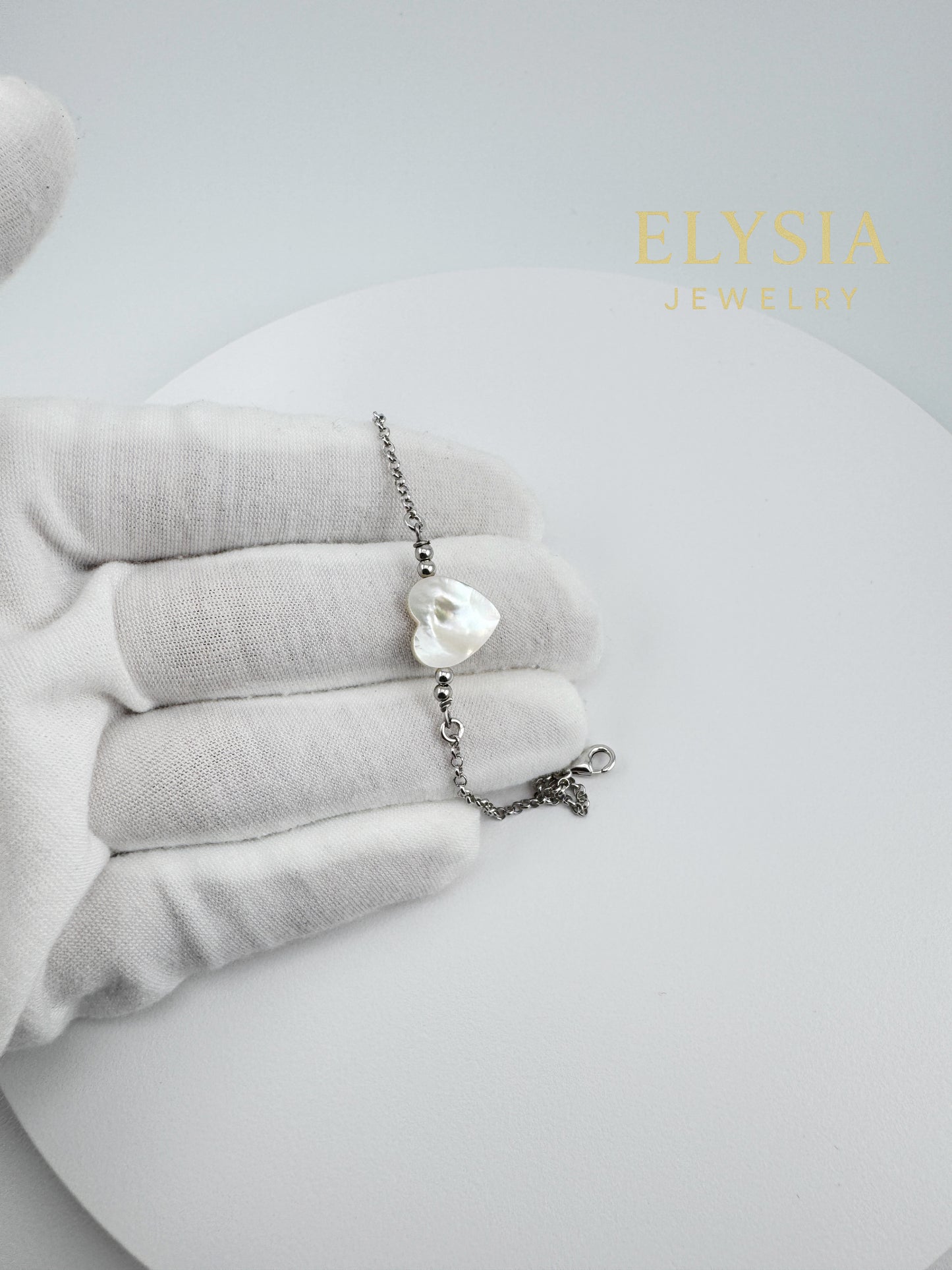 Heart Mother of Pearl Bracelet — 925 Sterling Silver