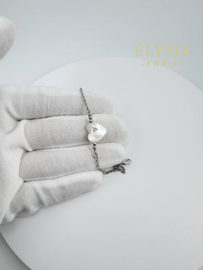 Heart Mother of Pearl Bracelet — 925 Sterling Silver