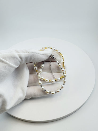 Dual-Tone Freshwater Pearl Bracelet-925 Silver & Gold Accents | Elysia Jewelry