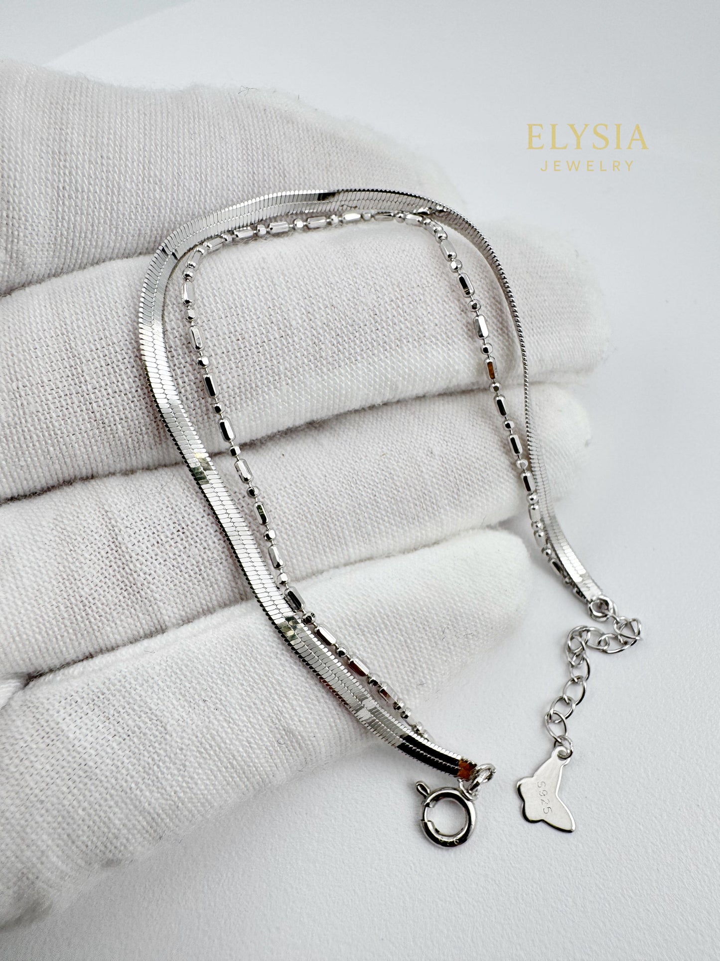 18K Gold Plated S925 Double-Layer Bracelet — Minimalist Snake & Bead Chain