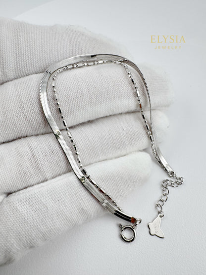 18K Gold Plated S925 Double-Layer Bracelet — Minimalist Snake & Bead Chain