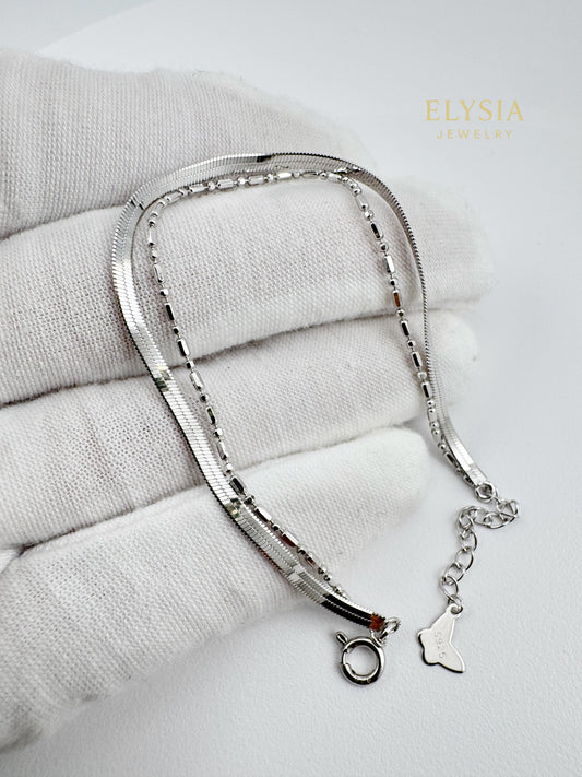 18K Gold Plated S925 Double-Layer Bracelet — Minimalist Snake & Bead Chain