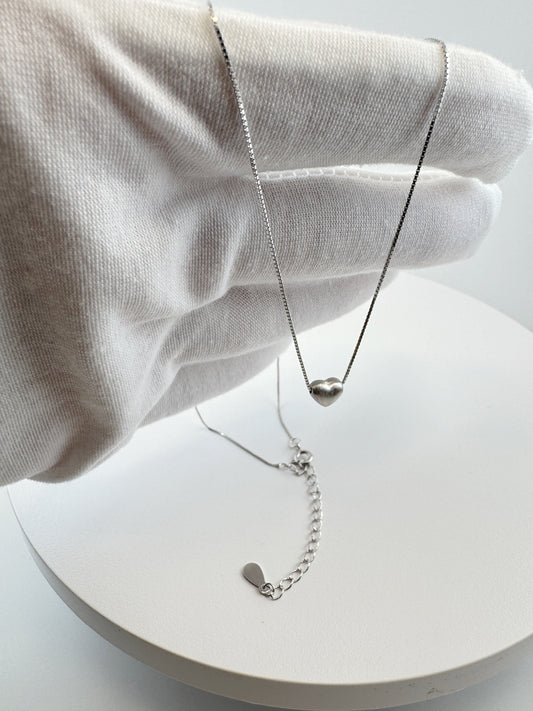 Elysia Heart Silver Necklace- 925 Sterling, Rhodium Plated, Adjustable 16+2in