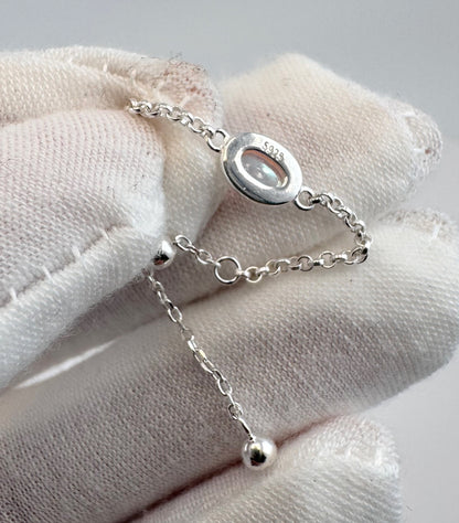 Moonstone Chain Ring – Adjustable 925 Sterling Silver Ring