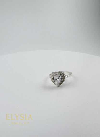 Heart-Shaped CZ Cocktail Ring – 925 Sterling Silver, Platinum Rhodium Plated