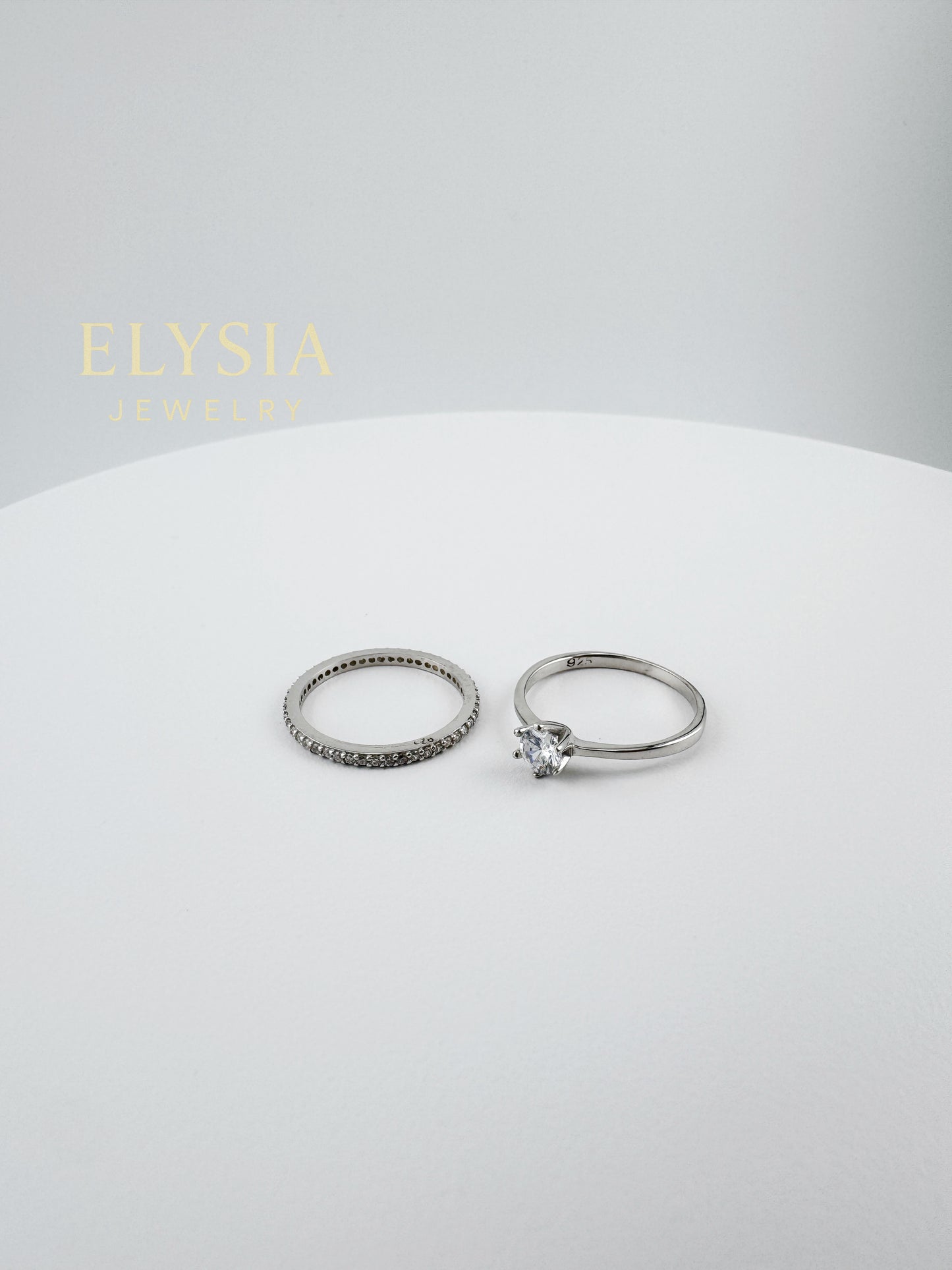 Elysia Duo Ring Set – 925 Silver & Gold Plated | Minimalist CZ Stack Rings