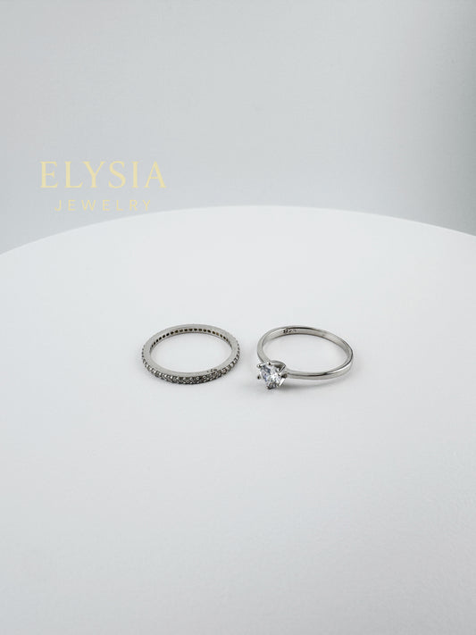 Elysia Duo Ring Set – 925 Silver & Gold Plated | Minimalist CZ Stack Rings