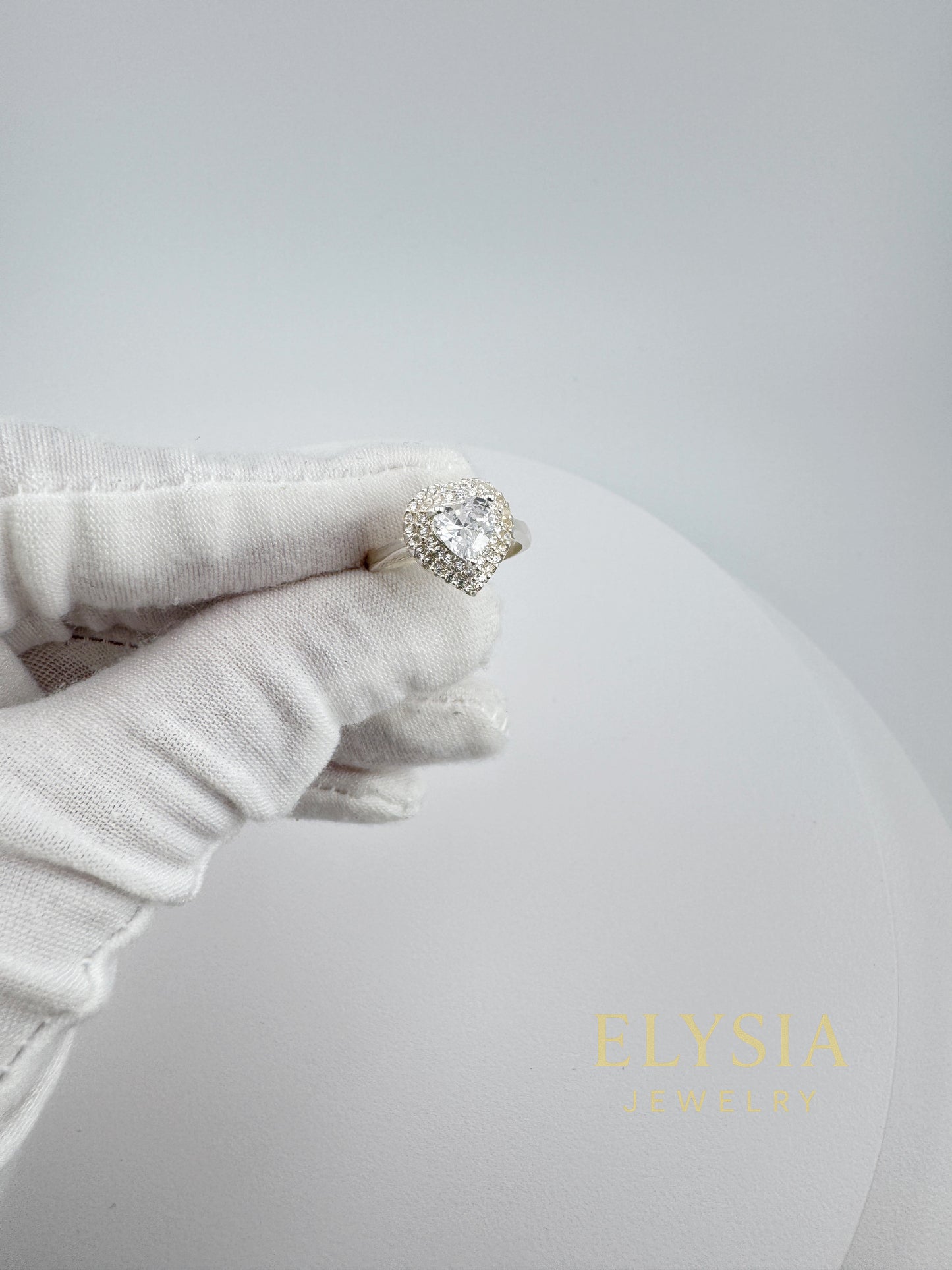 Heart-Shaped CZ Cocktail Ring – 925 Sterling Silver, Platinum Rhodium Plated