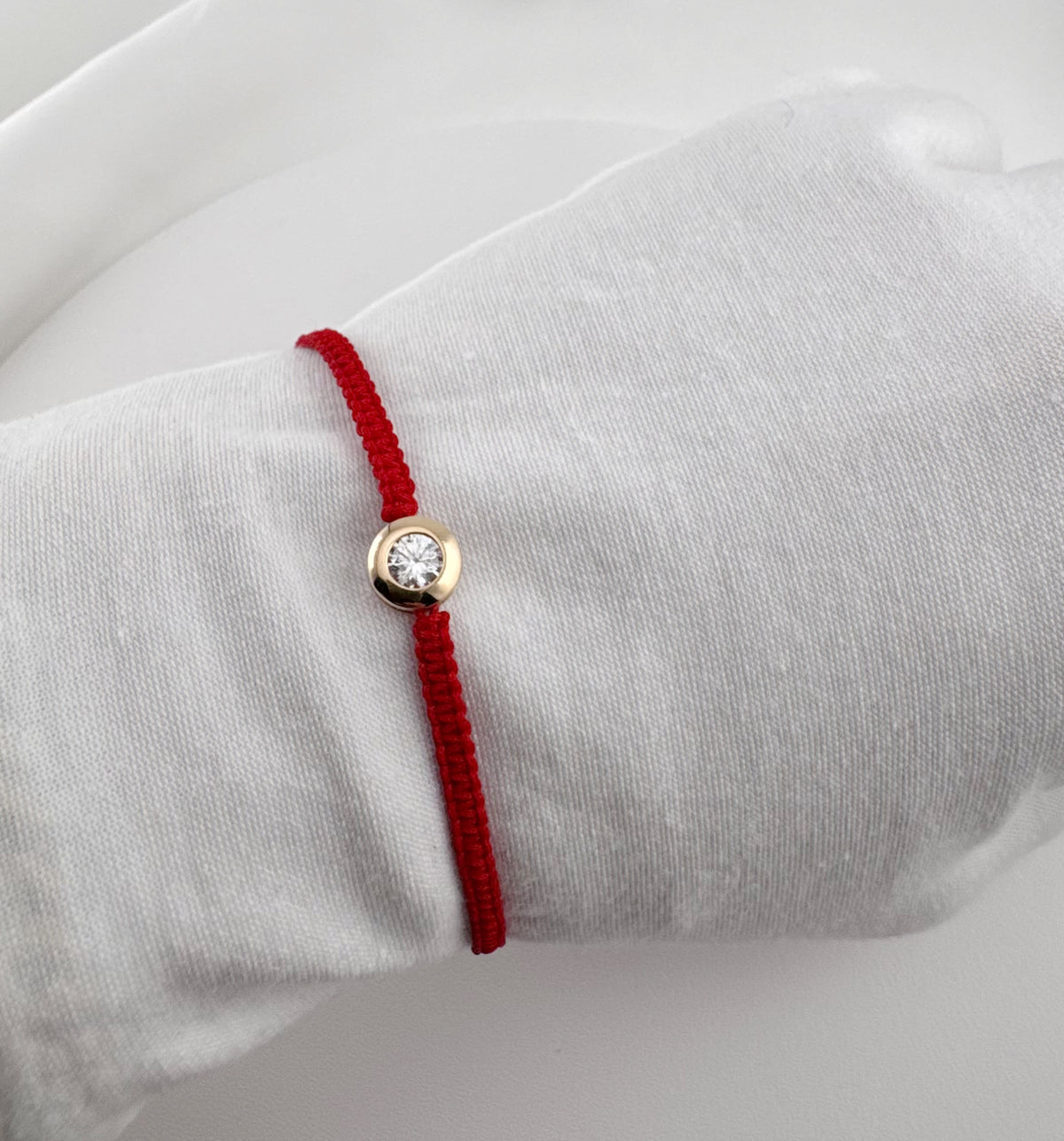 14K Solid Gold Red String Bracelet with Cubic Zirconia