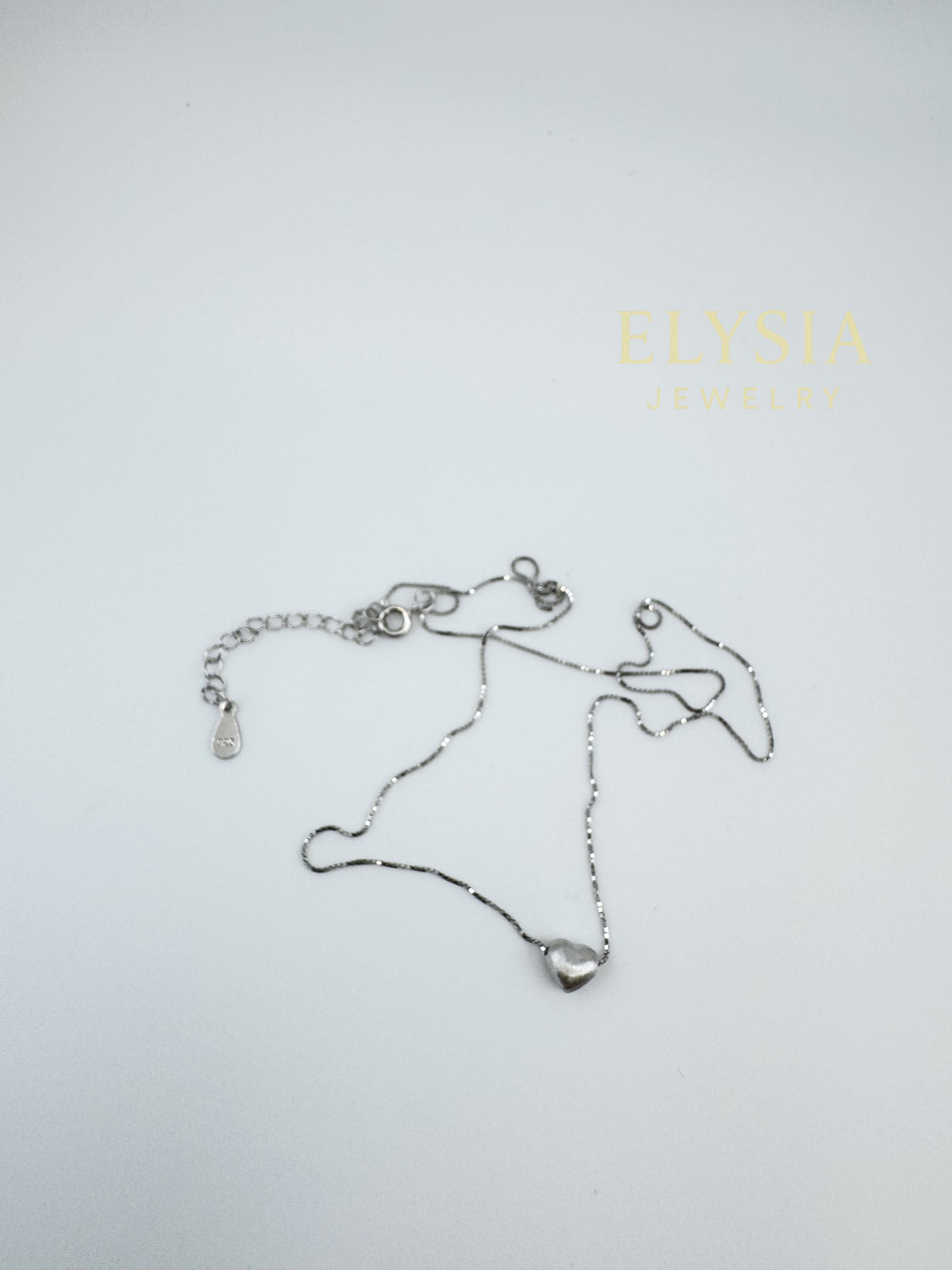 Elysia Heart Silver Necklace- 925 Sterling, Rhodium Plated, Adjustable 16+2in