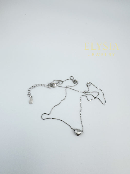 Elysia Heart Silver Necklace- 925 Sterling, Rhodium Plated, Adjustable 16+2in