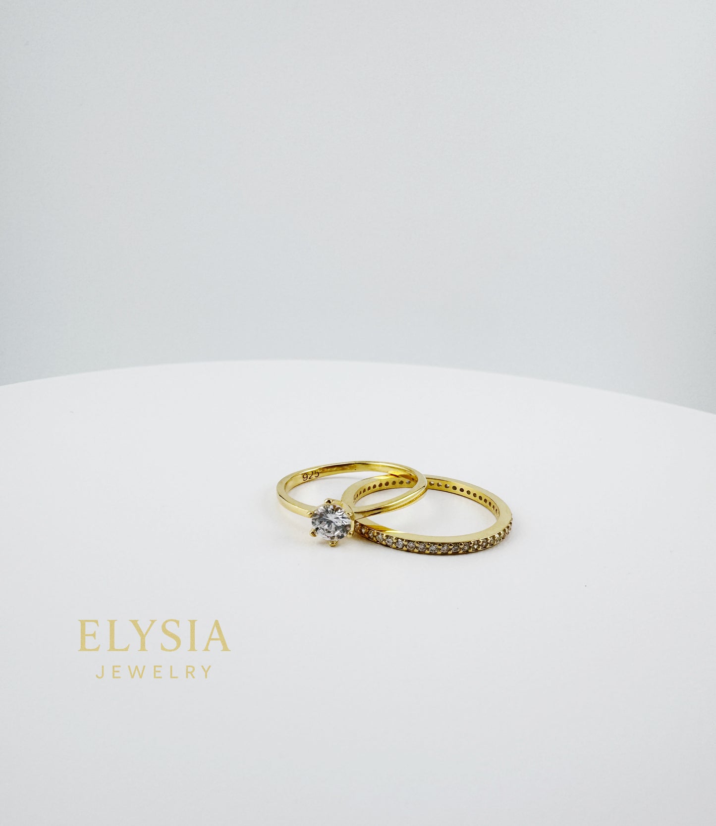 Elysia Duo Ring Set – 925 Silver & Gold Plated | Minimalist CZ Stack Rings