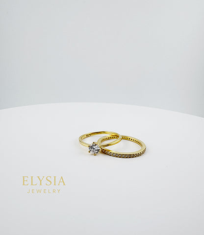 Elysia Duo Ring Set – 925 Silver & Gold Plated | Minimalist CZ Stack Rings