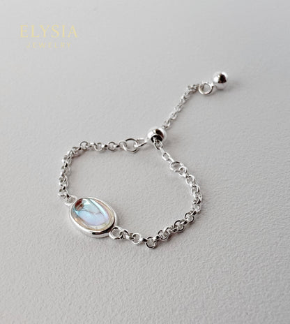 Moonstone Chain Ring – Adjustable 925 Sterling Silver Ring