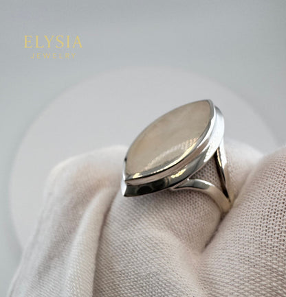 Gray Moonstone Statement Ring in Sterling Silver | Marquise Cocktail Ring