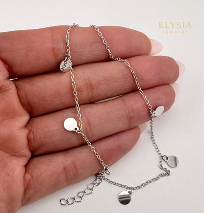Sterling Silver Anklet – Dainty Disc Chain
