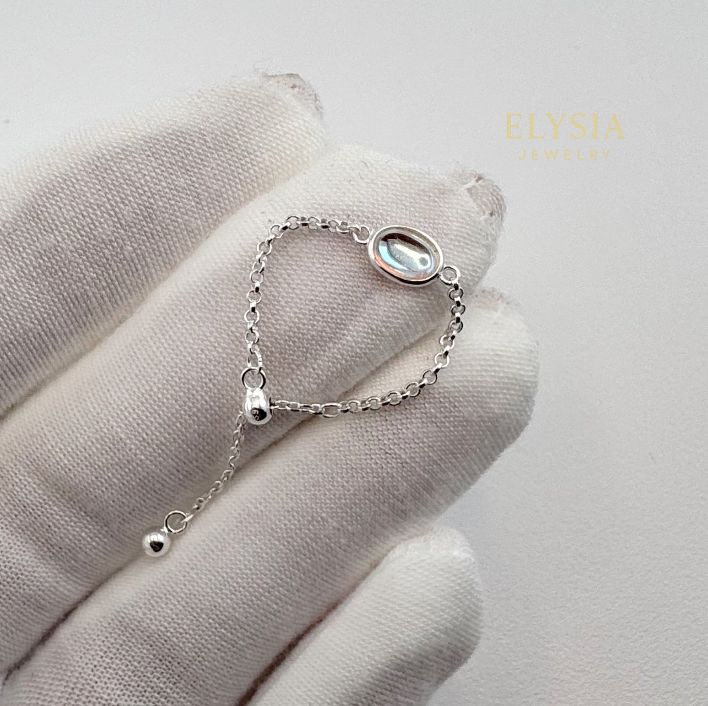 Moonstone Chain Ring – Adjustable 925 Sterling Silver Ring