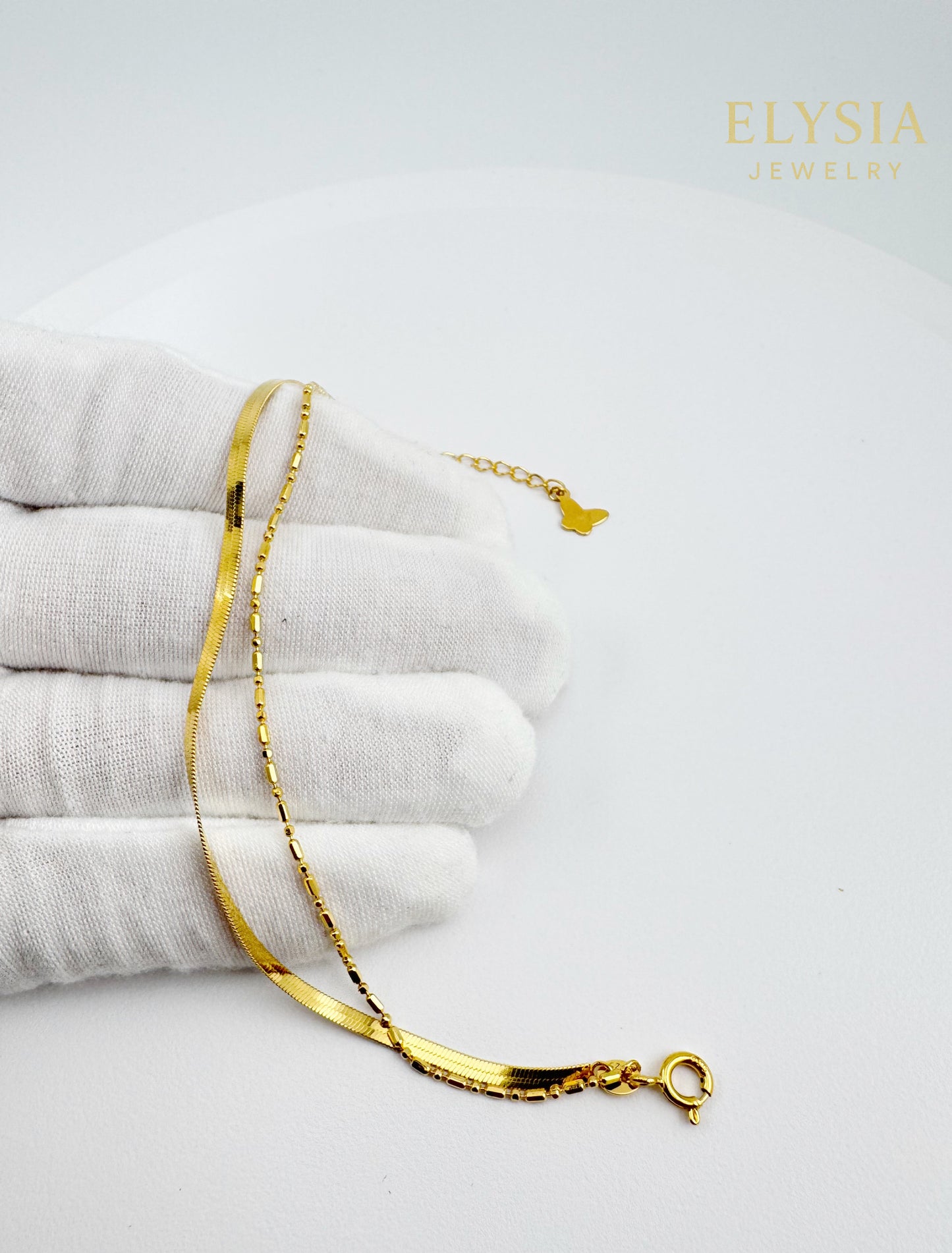 18K Gold Plated S925 Double-Layer Bracelet — Minimalist Snake & Bead Chain
