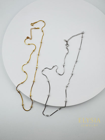 Minimal Snake Chain Necklace with Beads
