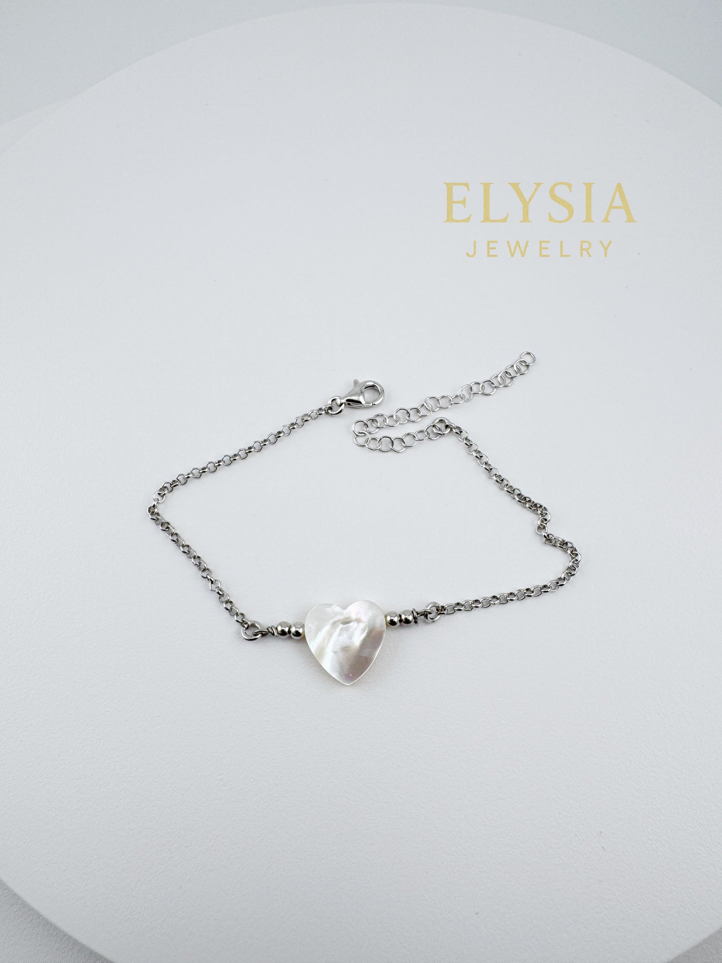 Heart Mother of Pearl Bracelet — 925 Sterling Silver