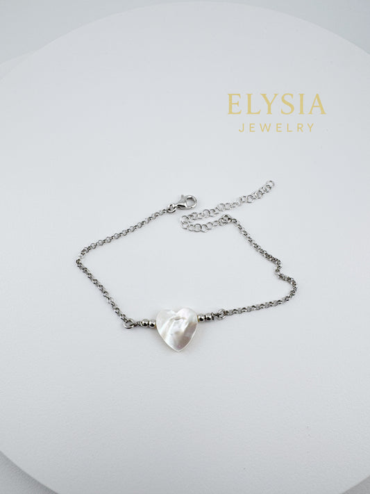Heart Mother of Pearl Bracelet — 925 Sterling Silver