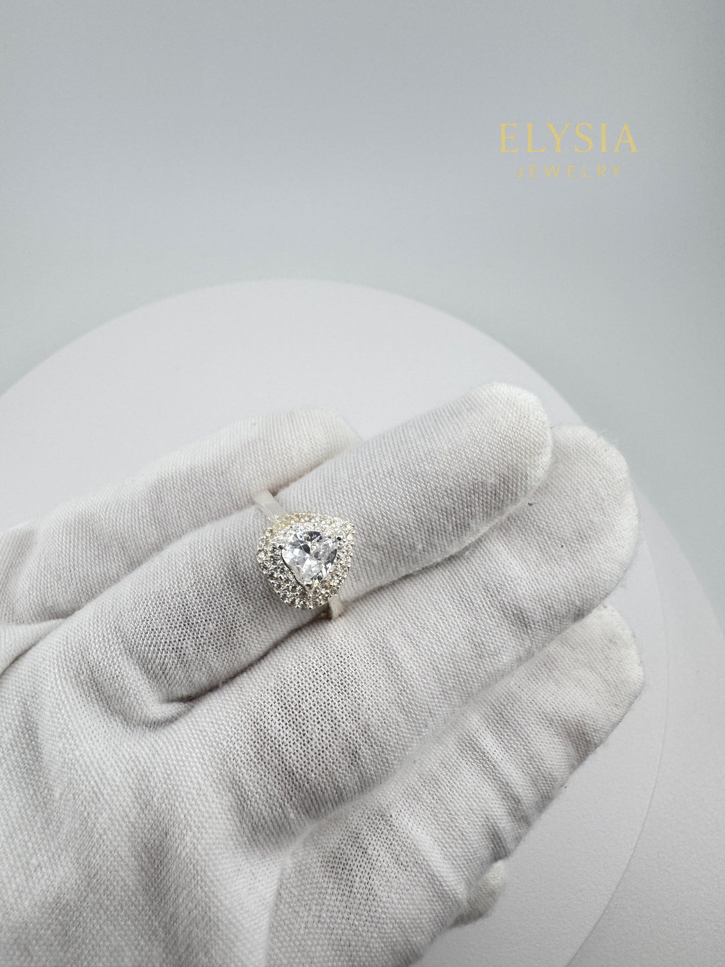 Heart-Shaped CZ Cocktail Ring – 925 Sterling Silver, Platinum Rhodium Plated