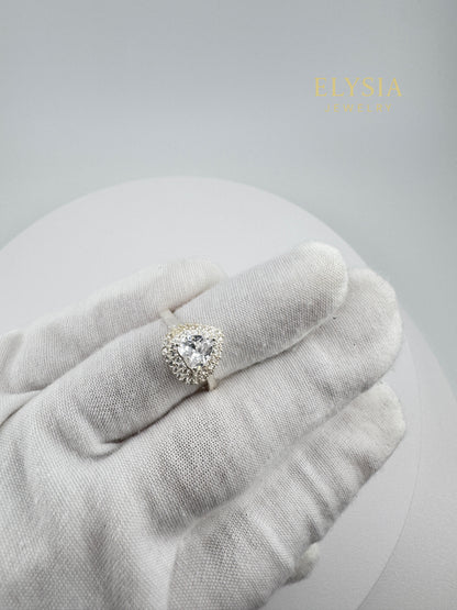 Heart-Shaped CZ Cocktail Ring – 925 Sterling Silver, Platinum Rhodium Plated