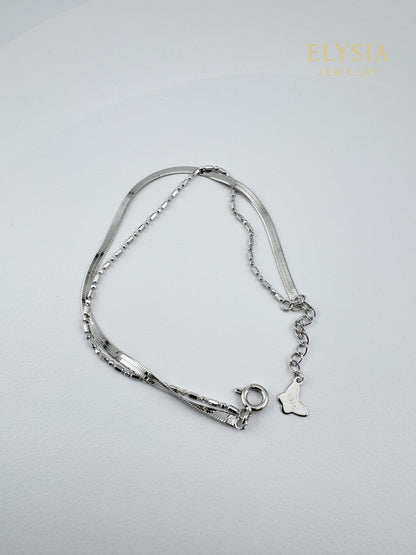 18K Gold Plated S925 Double-Layer Bracelet — Minimalist Snake & Bead Chain