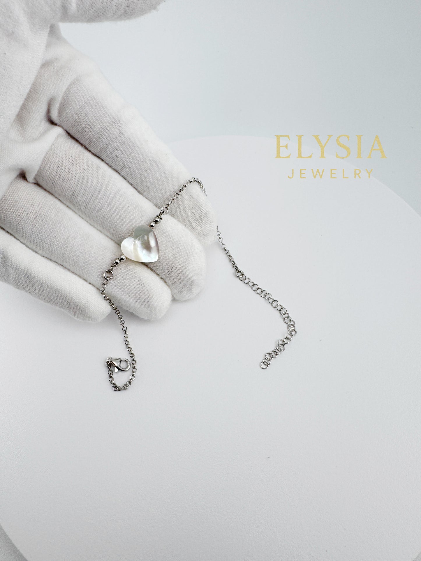 Heart Mother of Pearl Bracelet — 925 Sterling Silver