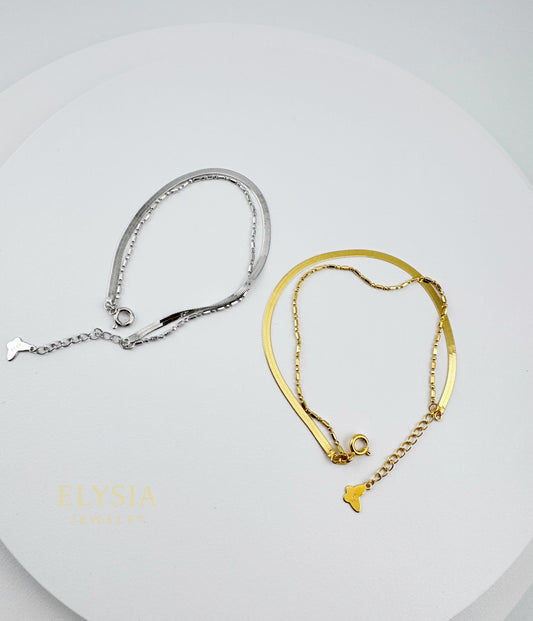 18K Gold Plated S925 Double-Layer Bracelet — Minimalist Snake & Bead Chain