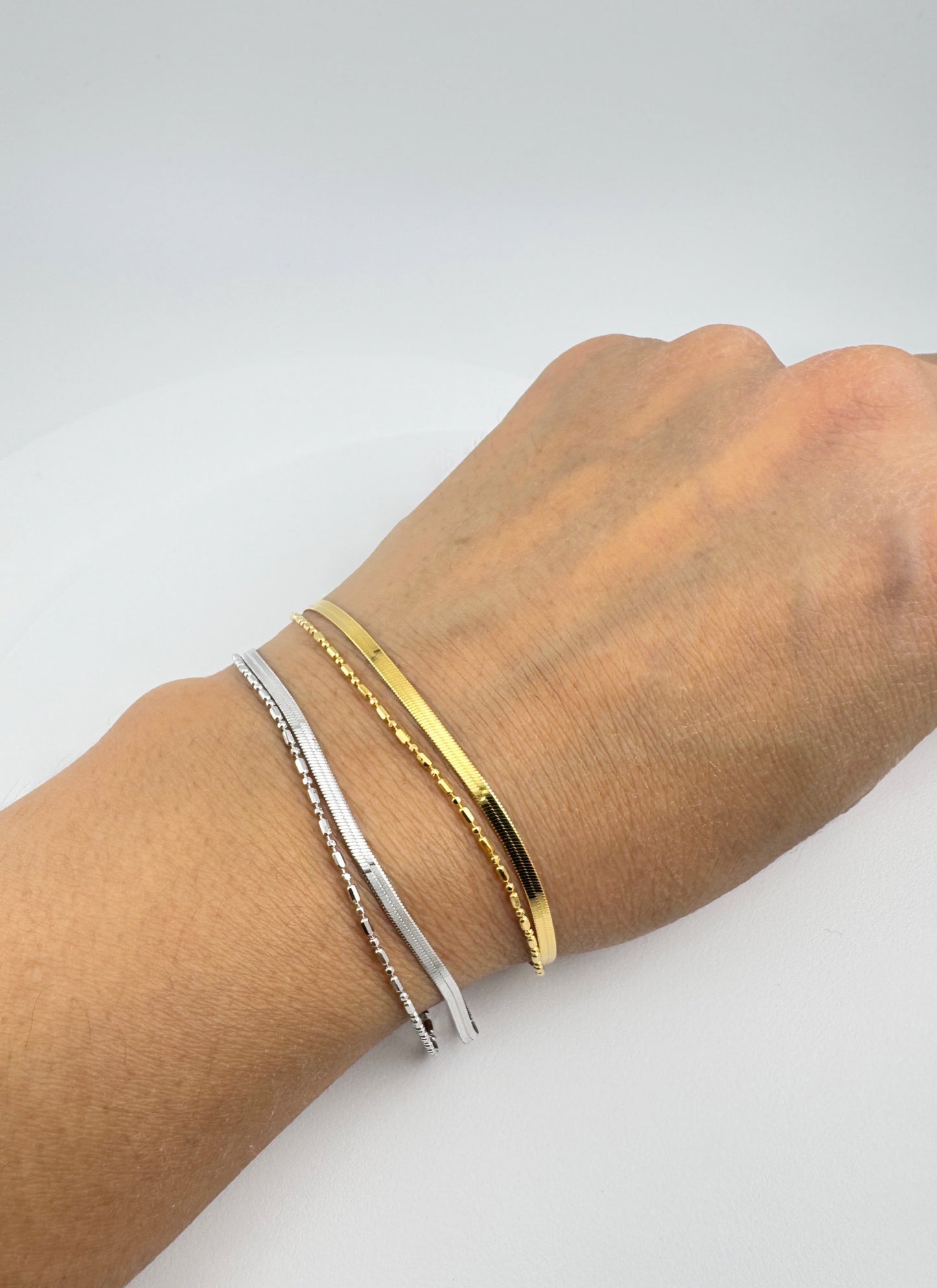 18K Gold Plated S925 Double-Layer Bracelet — Minimalist Snake & Bead Chain