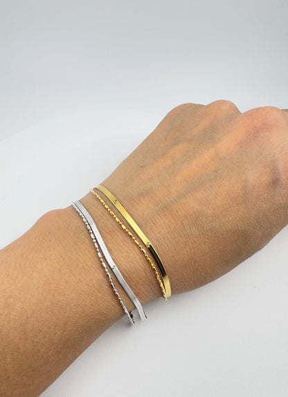 18K Gold Plated S925 Double-Layer Bracelet — Minimalist Snake & Bead Chain
