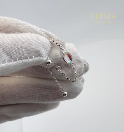 Moonstone Chain Ring – Adjustable 925 Sterling Silver Ring