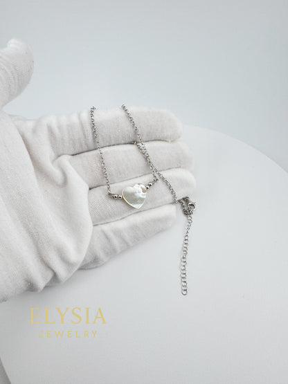 Heart Mother of Pearl Necklace — 925 Sterling Silver