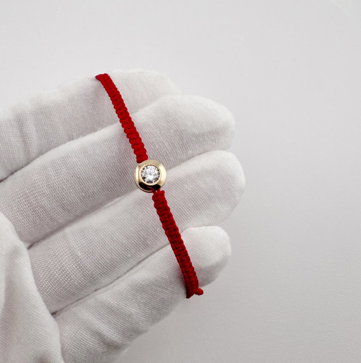 14K Solid Gold Red String Bracelet with Cubic Zirconia