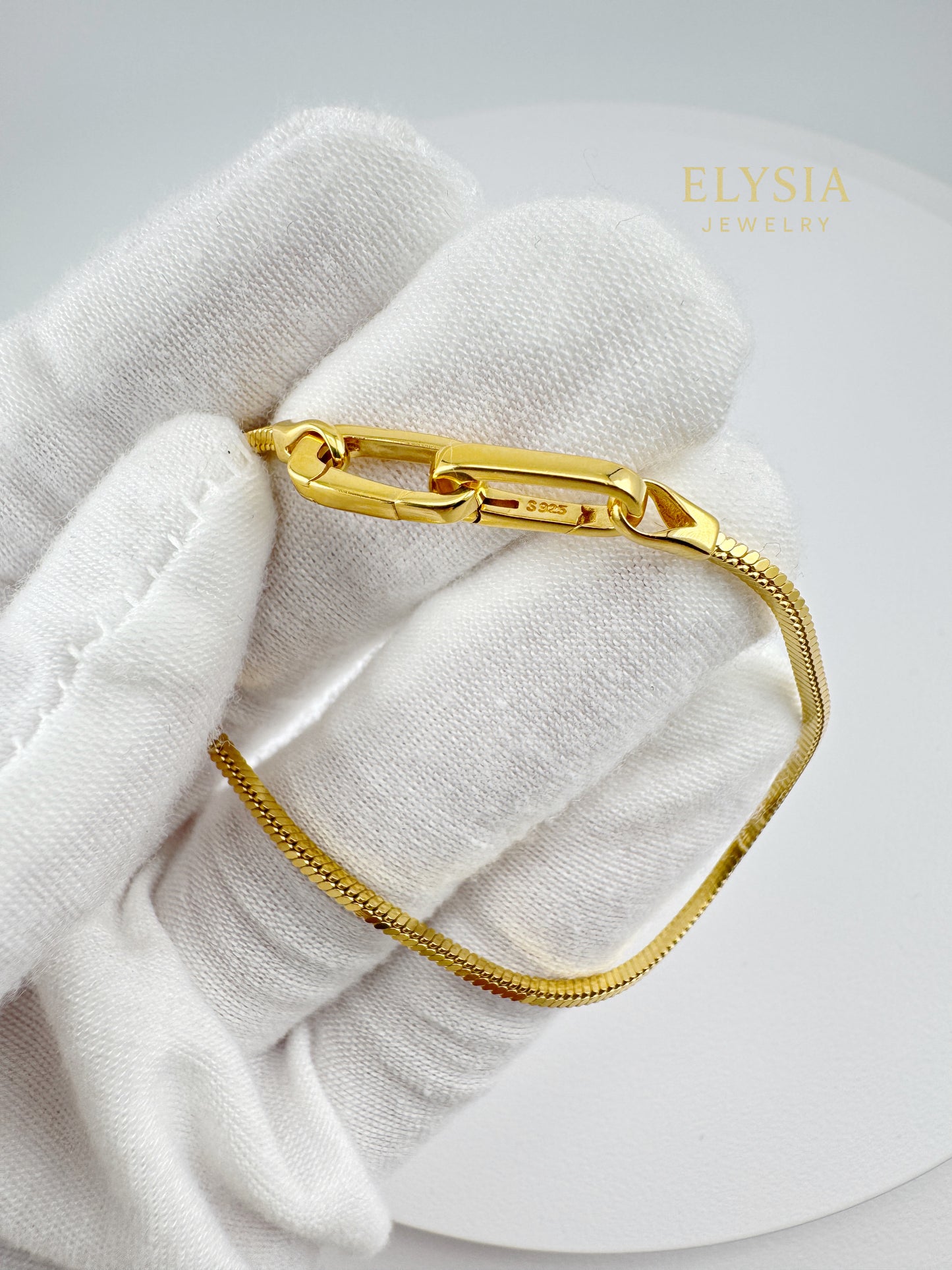 18K Gold Plated 925 Sterling Silver Snake Chain Bracelet — Paperclip Lock