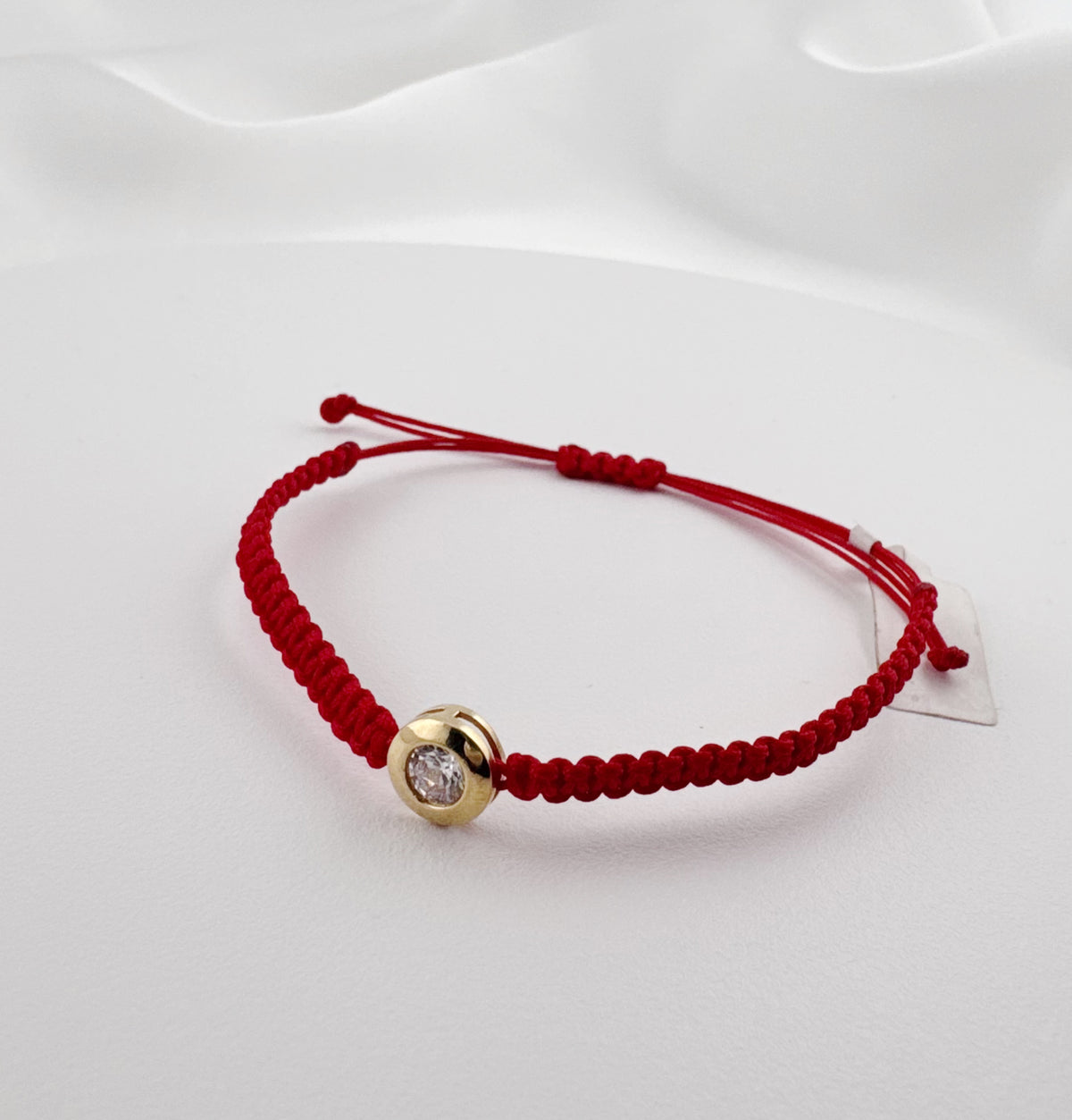 14K Solid Gold Red String Bracelet with Cubic Zirconia