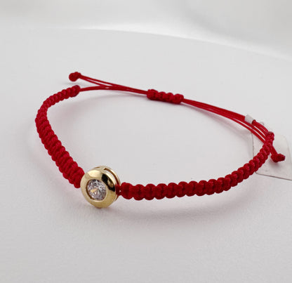14K Solid Gold Red String Bracelet with Cubic Zirconia