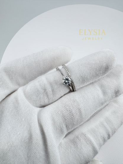 Elysia Duo Ring Set – 925 Silver & Gold Plated | Minimalist CZ Stack Rings