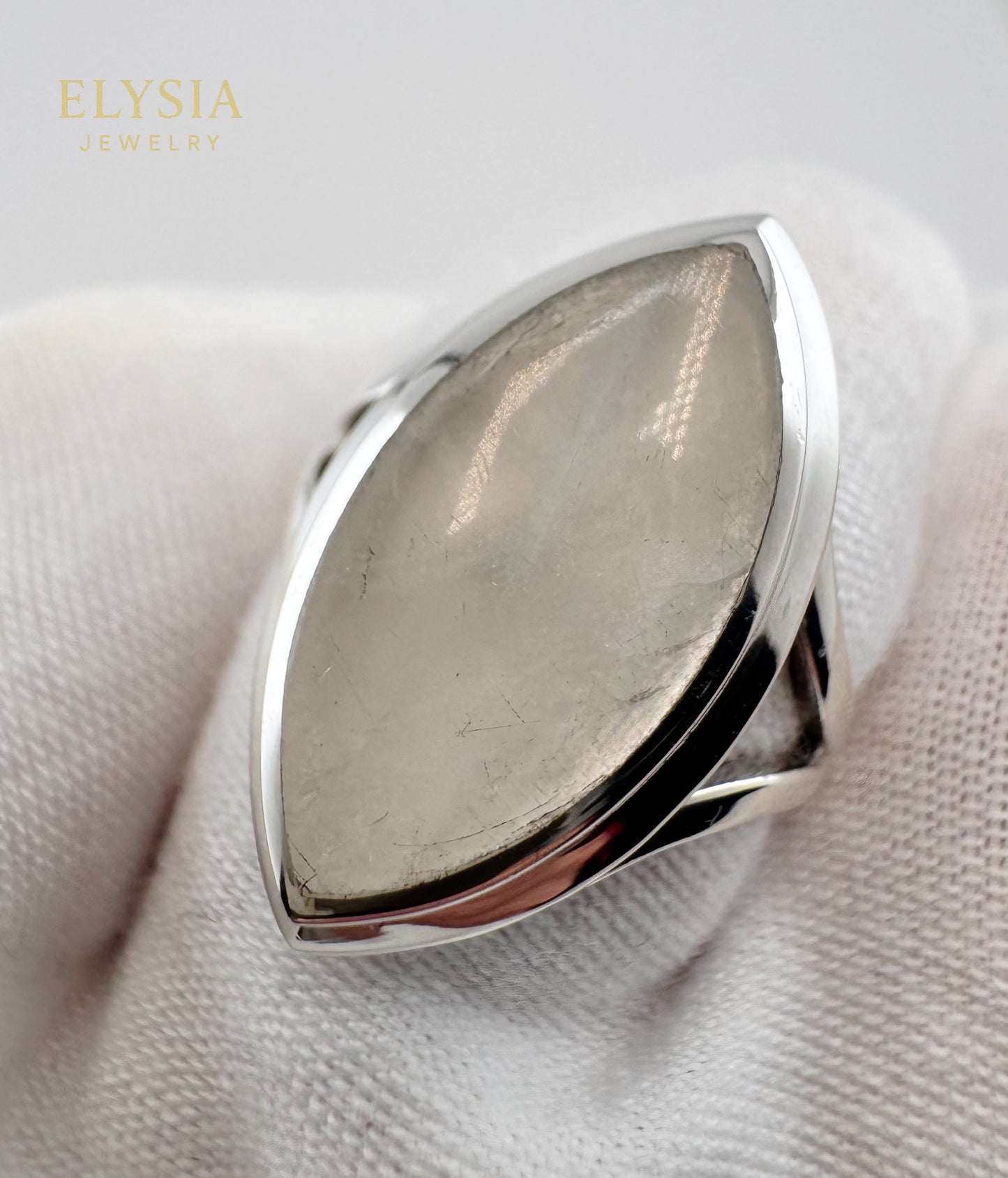 Gray Moonstone Statement Ring in Sterling Silver | Marquise Cocktail Ring