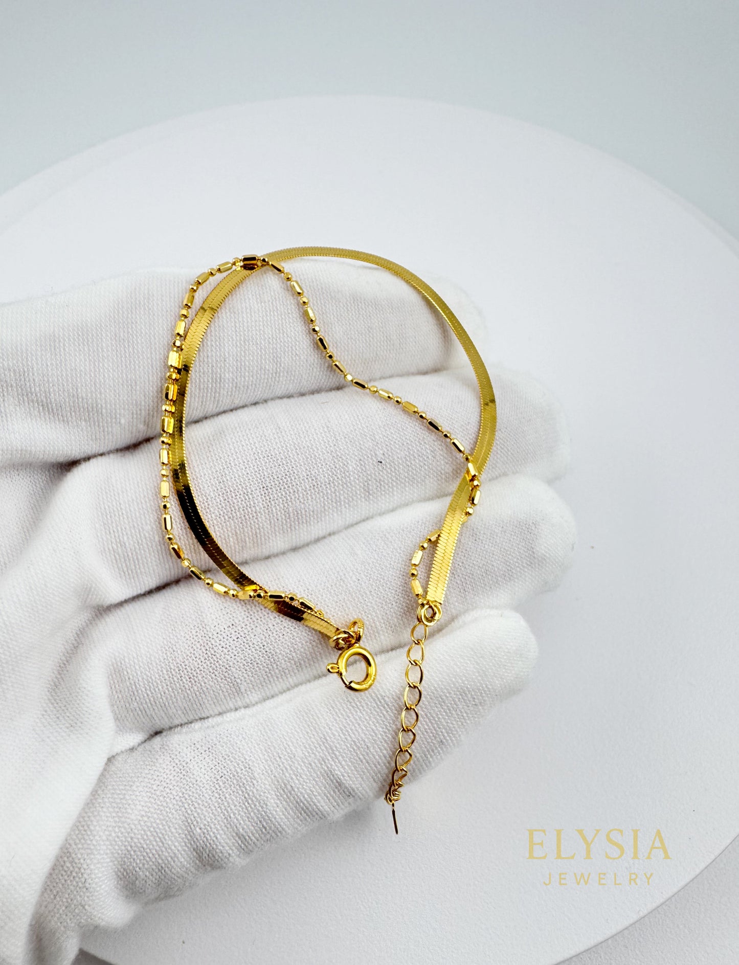 18K Gold Plated S925 Double-Layer Bracelet — Minimalist Snake & Bead Chain