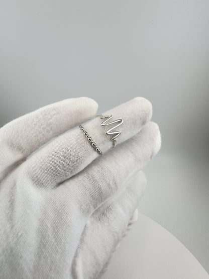 Silver Wave Duo Ring Set- Minimalist Adjustable Ring by Elysia Jewelry