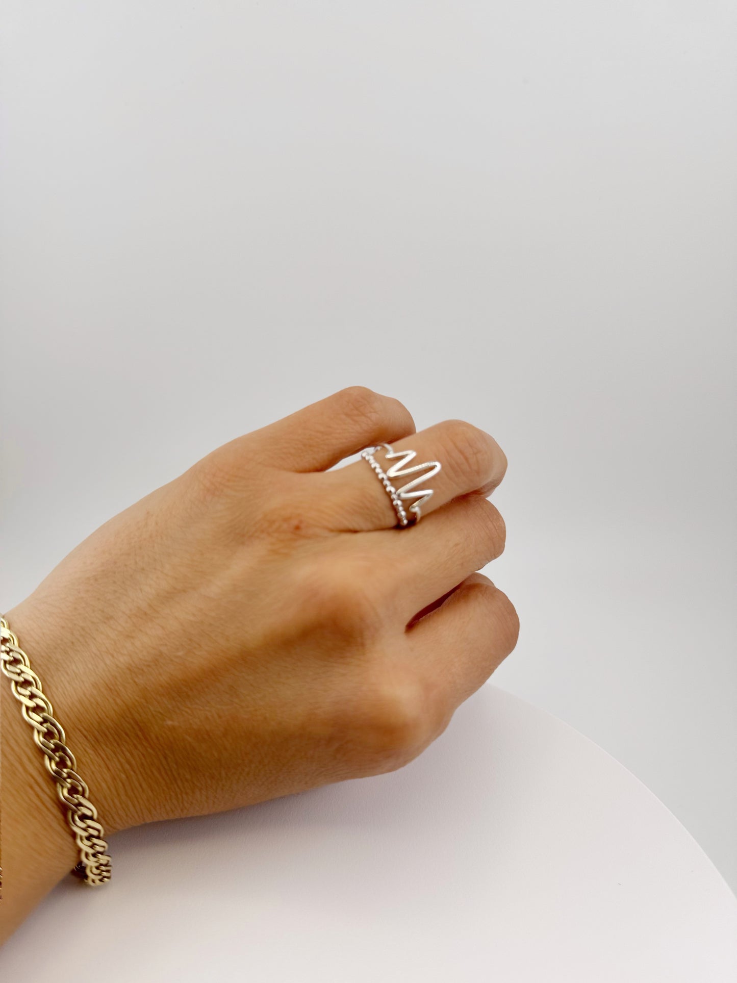 Silver Wave Duo Ring Set- Minimalist Adjustable Ring by Elysia Jewelry